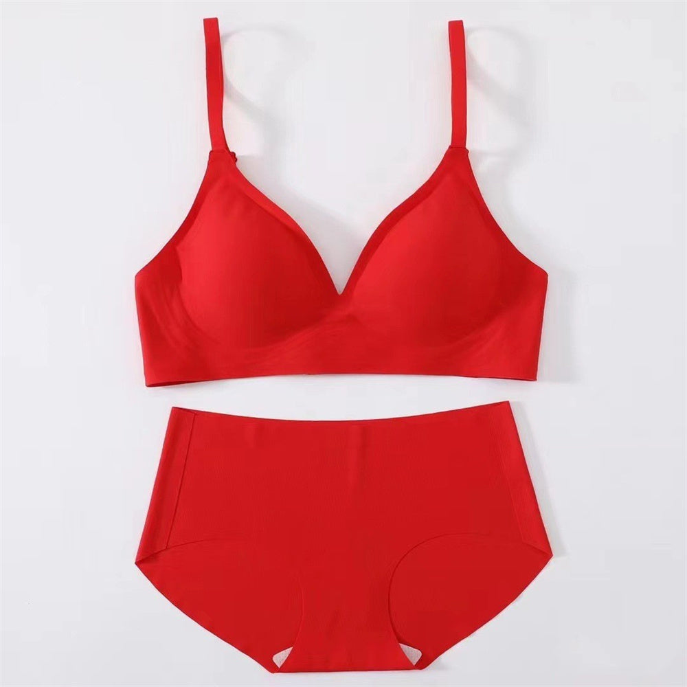 Korean Naked Extended Bra Set Ladies' Traceless Rim-free Underwear Thickened Small Breasts Gathering