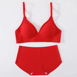 Korean Naked Extended Bra Set Ladies' Traceless Rim-free Underwear Thickened Small Breasts Gathering