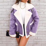 Fashion Polo Collar Plush Jacket Winter Warm Casual Jacket
