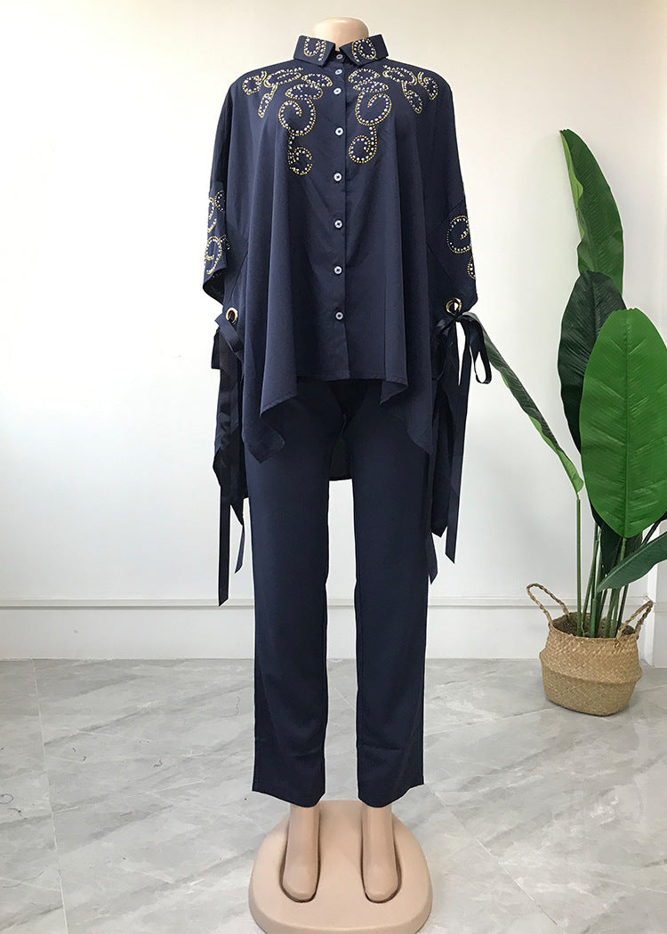 The New Suit African Plus Size Women's Hot Drilling Lapel Stitching Two-piece Suit