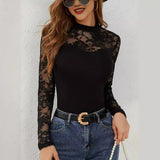 Fashion Lace Stitching Long-sleeved Small Stand Collar Pullover Base T-shirt