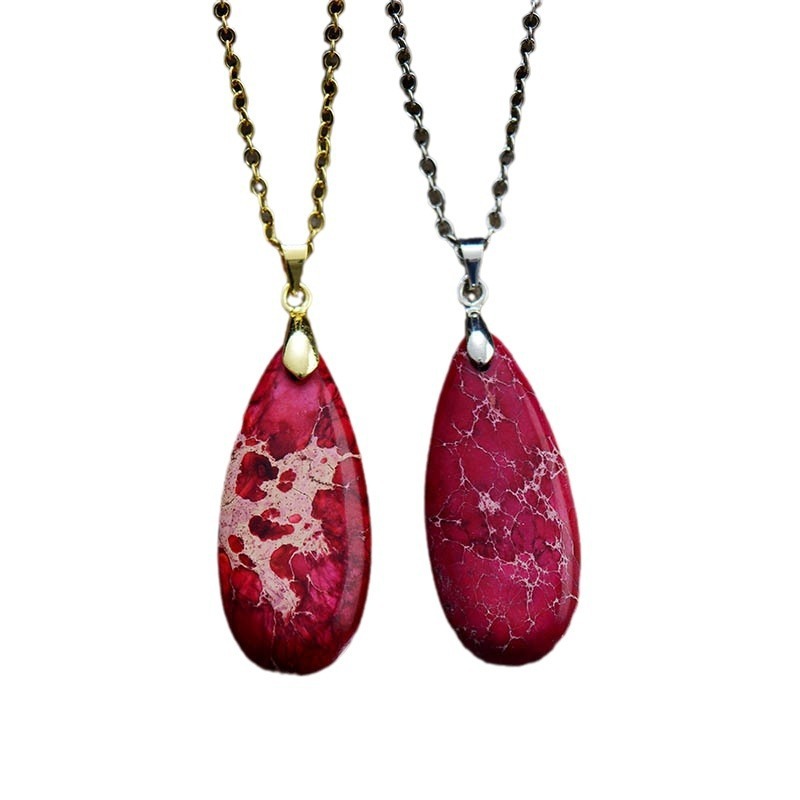 Emperor Stone Water Drop 18K Gold Plating Chain Pendant Necklace