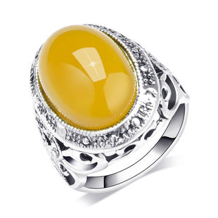 Fluorescent Beeswax Alloy Plating Antique Silver Retro Eye-catching Ring