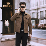 Suede Leather Jacket Men's Slim-fit High-grade Pu Handsome Retro Biker's