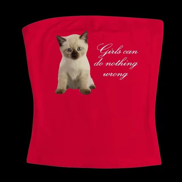 Cute Cat Letter Print Vest Sling Girl Slim Fit