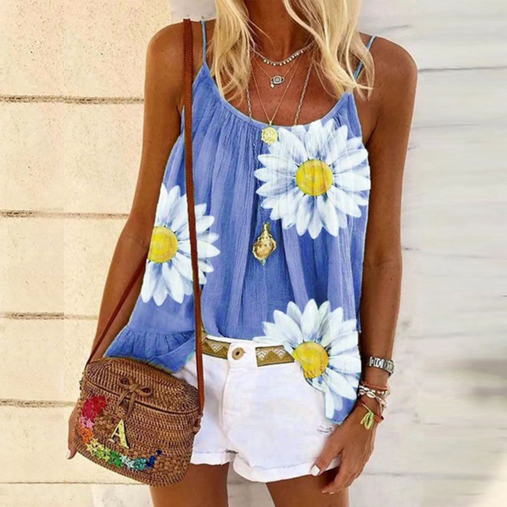Summer Ladies Big Print Camisole Top Plus Size Loose Vest
