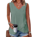Casual Solid Color Figured Cloth Fanbei Edge V-neck