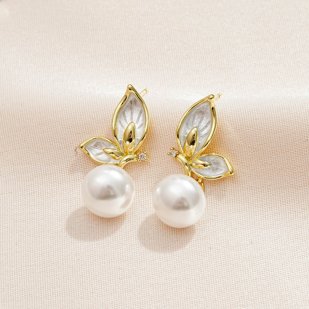 Zircon Painting Oil Butterfly Earrings For Women