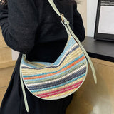 Fashion Rainbow Straw Tote Women's Casual Shoulder Messenger Bag