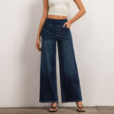 Shascullfites Women's Light Blue Wide Leg Stretch Jeans Flare Pants Denim Straight Trousers Sexy Fit Casual Jeans Women