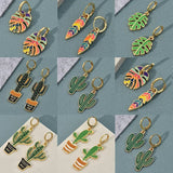 Summer Colorful Oil Necklace Leaves Cactus Earrings
