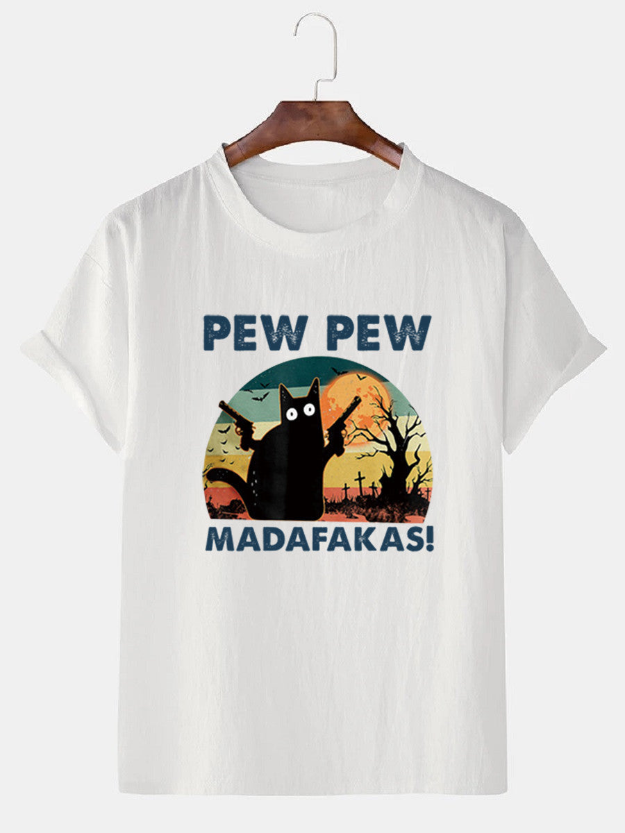 Loose Men's Clothing Cat T-shirt Top