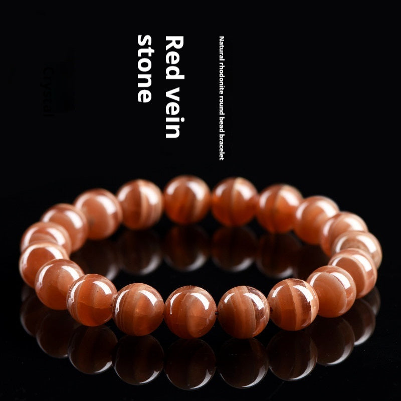 Natural Old Mine Rhodochrosite Round Beads Bracelet Peru