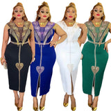 Fashion V-neck Dress African Plus Size Hip Bag