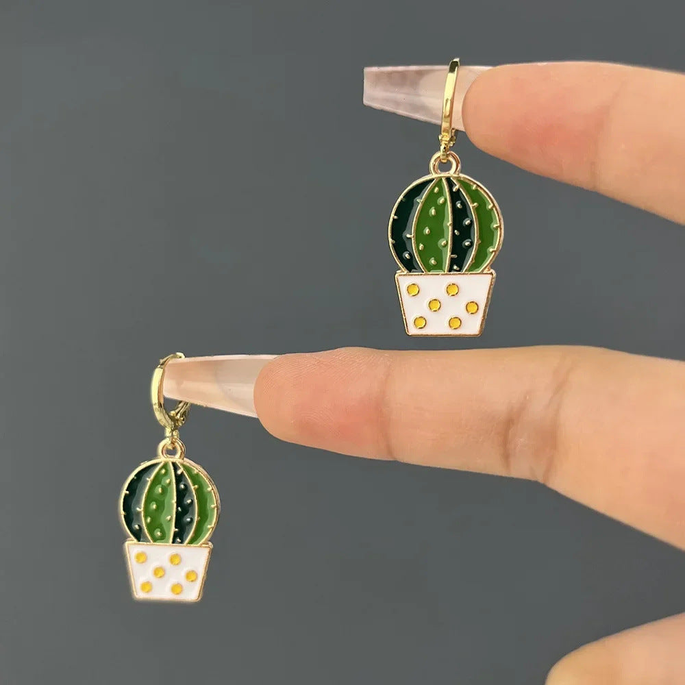 Summer Colorful Oil Necklace Leaves Cactus Earrings