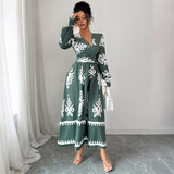 Elegant Style Printed Long Sleeve Dress Women's Clothing