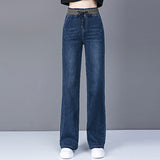 Plus Size High Waist Straight Drooping Pants Jeans Mop Pants Bell-bottom Pants