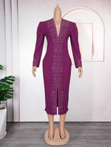 Women's Wear Rhinestone Beaded African Plus Size OL Commuter Dress