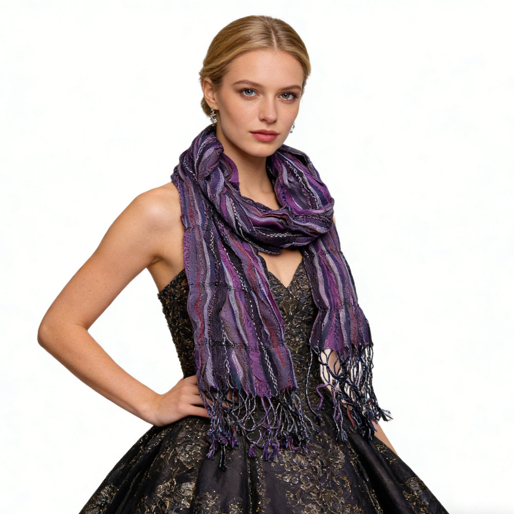 Royal Purple Jacquard Pattern Scarf,Regal Textured Scarf ,Luxe Look For Evening Wear,Scarf,vacation,daily Life,evening Party,Office Appropriate Subtlety For Women Men