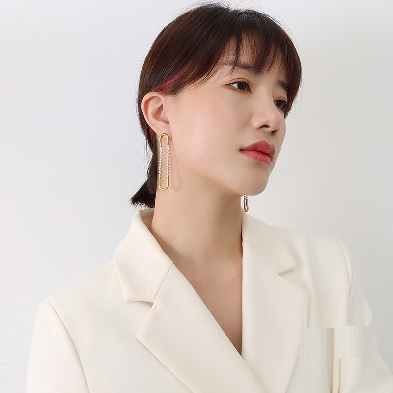 French Choker Exaggerated U-shaped Earrings Inlaid Zircon Design Earrings Titanium Steel Plated 18K Gold Accessories Accessories For Women