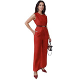 Top Sleeveless Belt Two-piece Pants Casual Suit