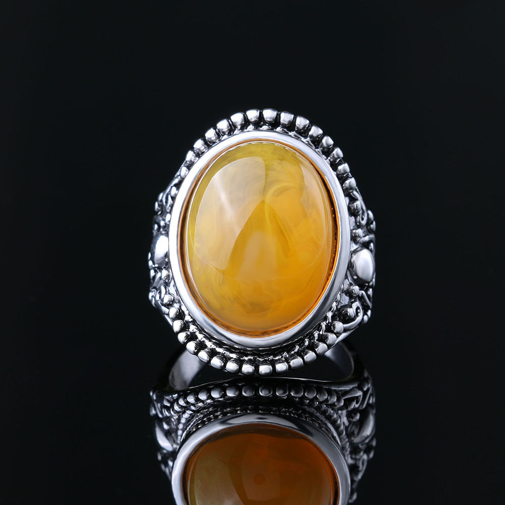 Fluorescent Beeswax Alloy Plating Antique Silver Retro Eye-catching Ring