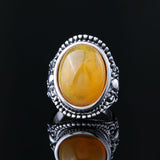 Fluorescent Beeswax Alloy Plating Antique Silver Retro Eye-catching Ring