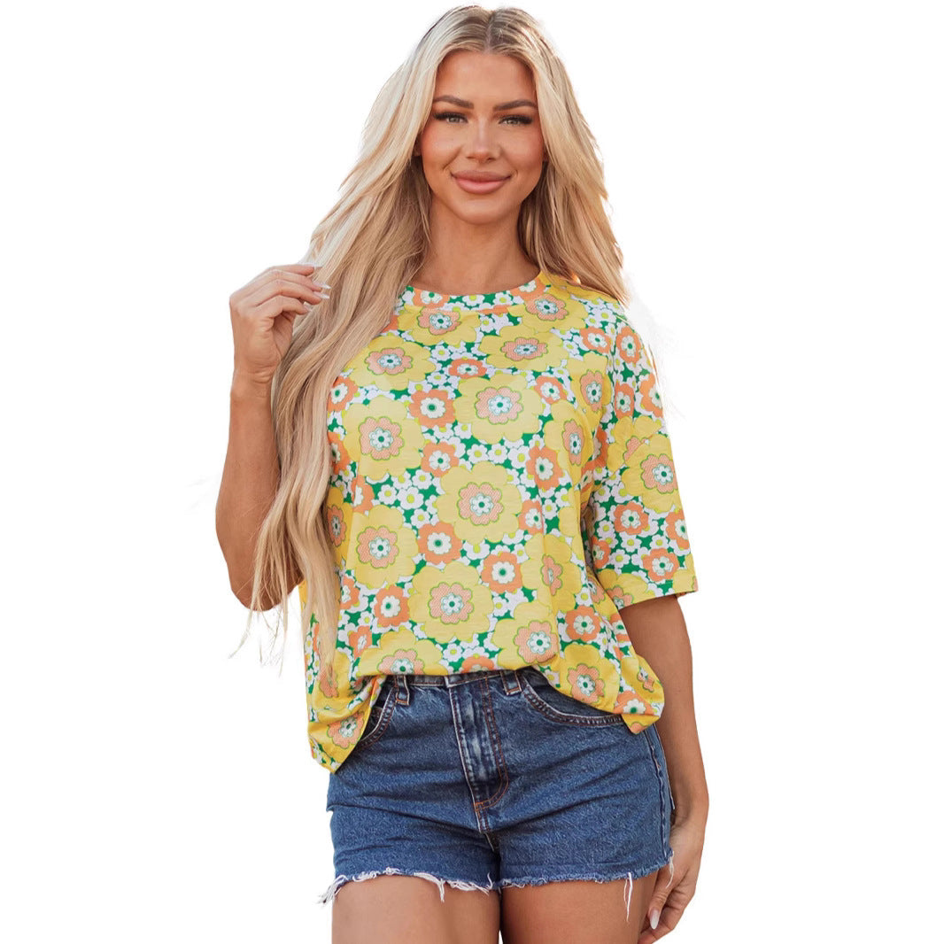 European And American Printing Design Comfort And Casual Loose Breathable Short Sleeve