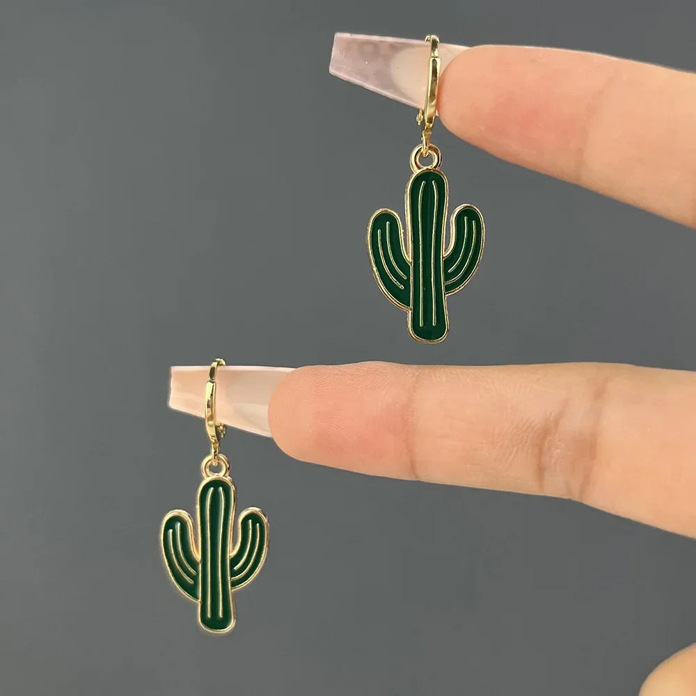 Summer Colorful Oil Necklace Leaves Cactus Earrings
