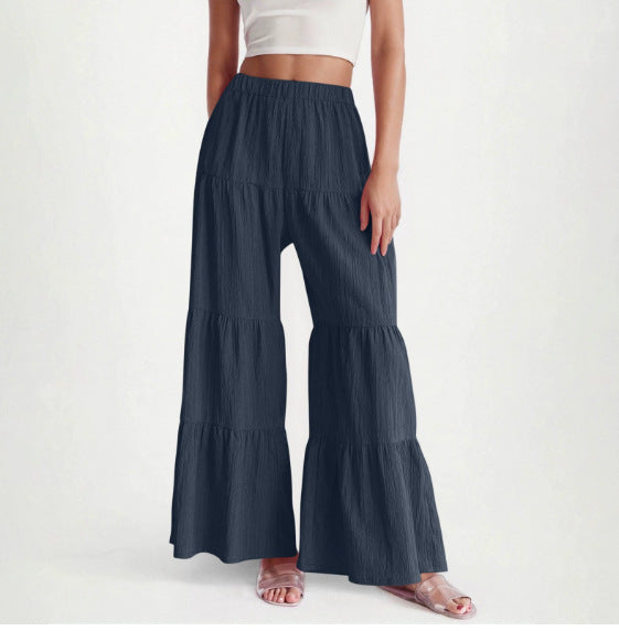 Pleated Elastic Waist Pants Female Wide-leg Casual Pants