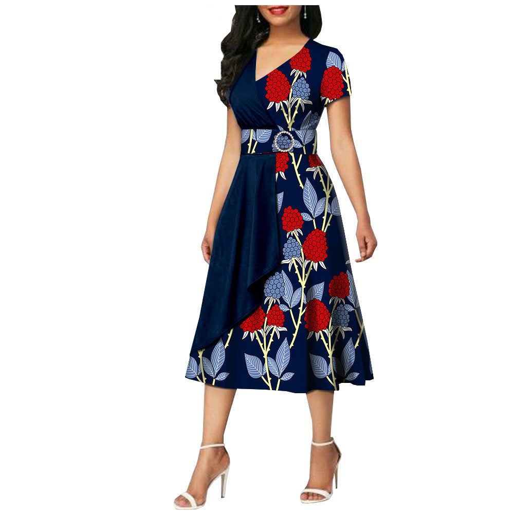 African Batik Double-sided Printed Short-sleeved Women's Cotton Dress