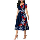 African Batik Double-sided Printed Short-sleeved Women's Cotton Dress