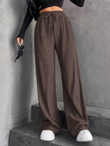 New Women's Elastic Waist Pinstripe Road Straight Wide Leg
