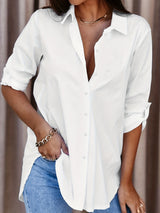 Plus Size Solid Color Shirt Buttons White Black Red