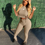 Rop Top And Pants Female Casual Matching Sets