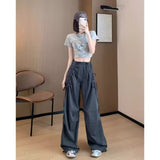 Light Gray Overalls Straight Loose Wide-leg Casual Pants