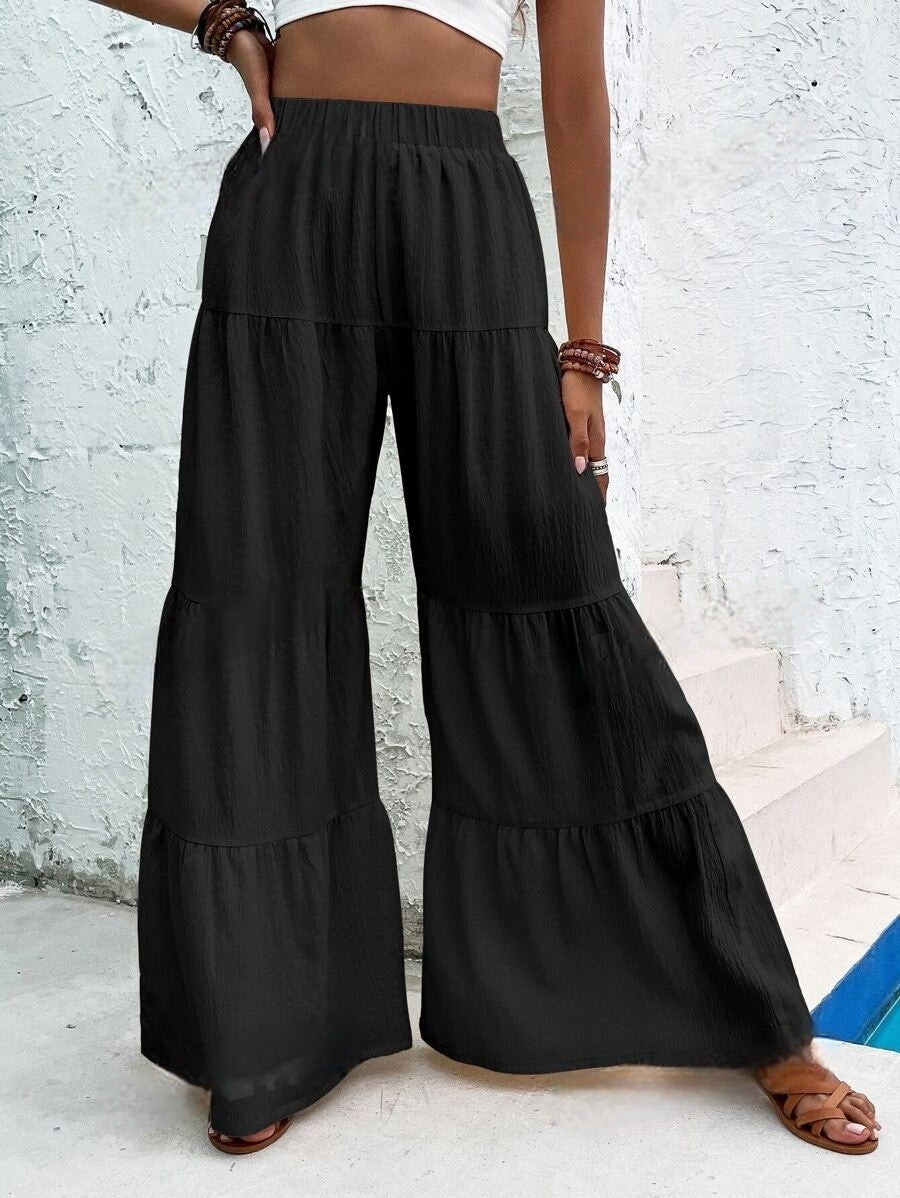 Pleated Elastic Waist Pants Female Wide-leg Casual Pants