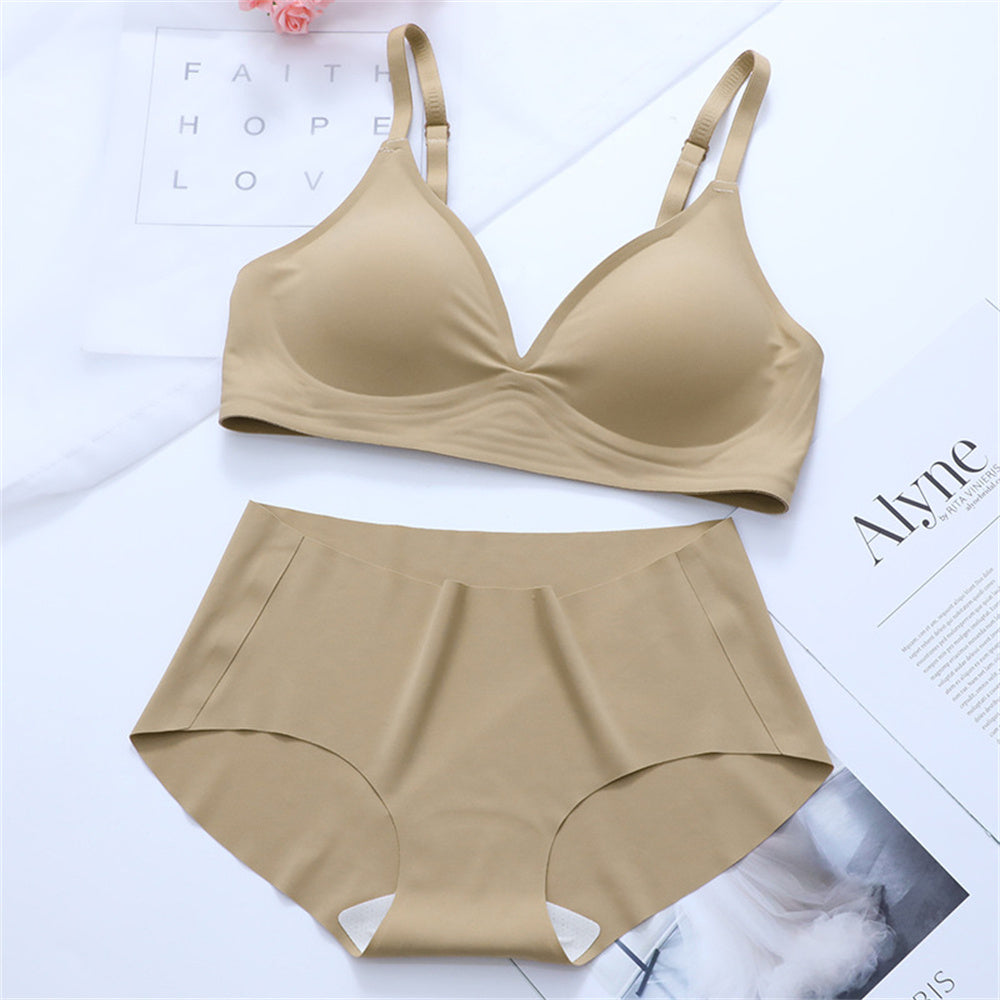Korean Naked Extended Bra Set Ladies' Traceless Rim-free Underwear Thickened Small Breasts Gathering