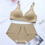 Korean Naked Extended Bra Set Ladies' Traceless Rim-free Underwear Thickened Small Breasts Gathering