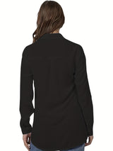 Plus Size Solid Color Shirt Buttons White Black Red