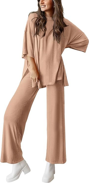 Casual Short-sleeved Pullover Top Wide-leg Pants Casual Suit