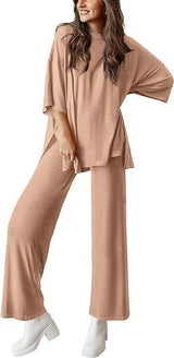 Casual Short-sleeved Pullover Top Wide-leg Pants Casual Suit