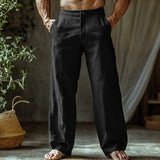 Men's Linen Button Slant Pocket Breathable Trousers