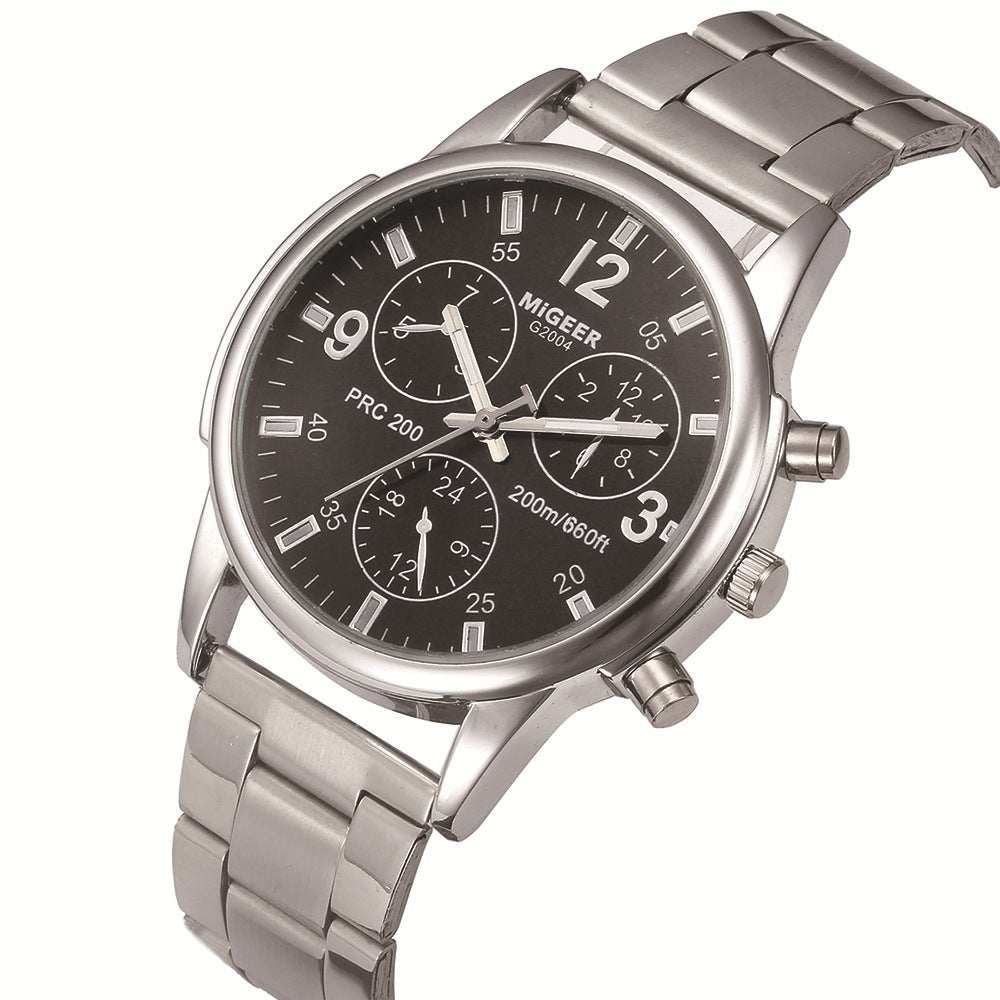 Fashion Simple Fake Three-eye Steel Belt Quartz Watch