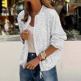 Casual Fashionable Sequins Short Zip Jacket