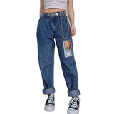 Women's loose printed blue trousers jeans