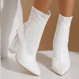 New Crystal Heel Boots Fashion High-heeled Party Shoes For Women Elastic Mid-calf Slim-foot Boots Autumn And Winter