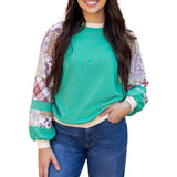 Floral Patchwork Loose Round Neck Sweater Casual Loose