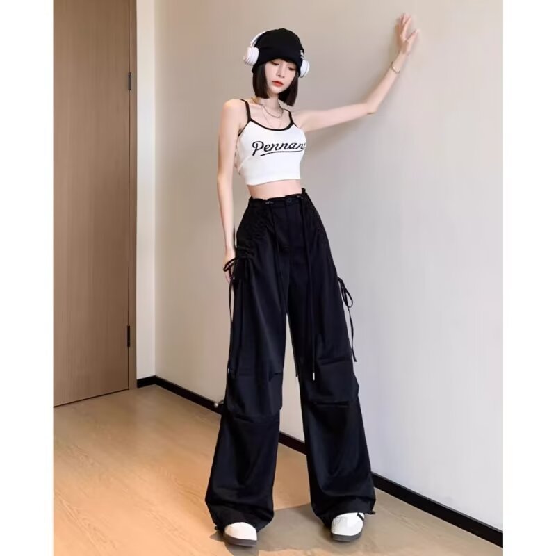 Light Gray Overalls Straight Loose Wide-leg Casual Pants
