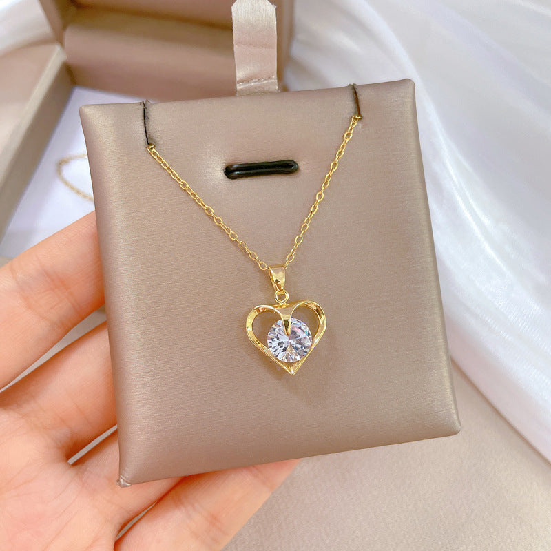 Light Luxury Temperament Real Gold Gorgeous Loving Heart Zircon Necklace For Women